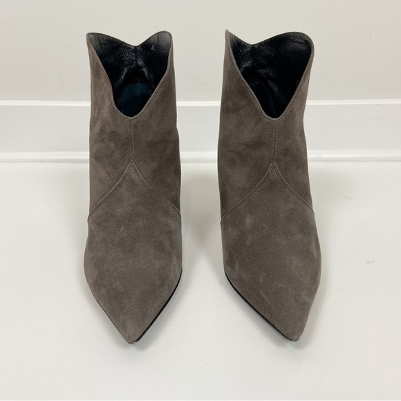 Saint Laurent Paris High Heeled Grey Suede Pointy Toe Ankle Boots Size 37 - Picture 2 of 13